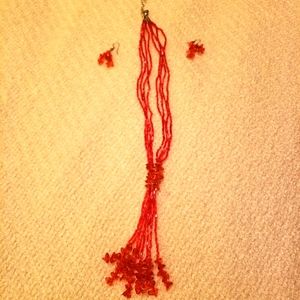 Red necklace with matching earrings